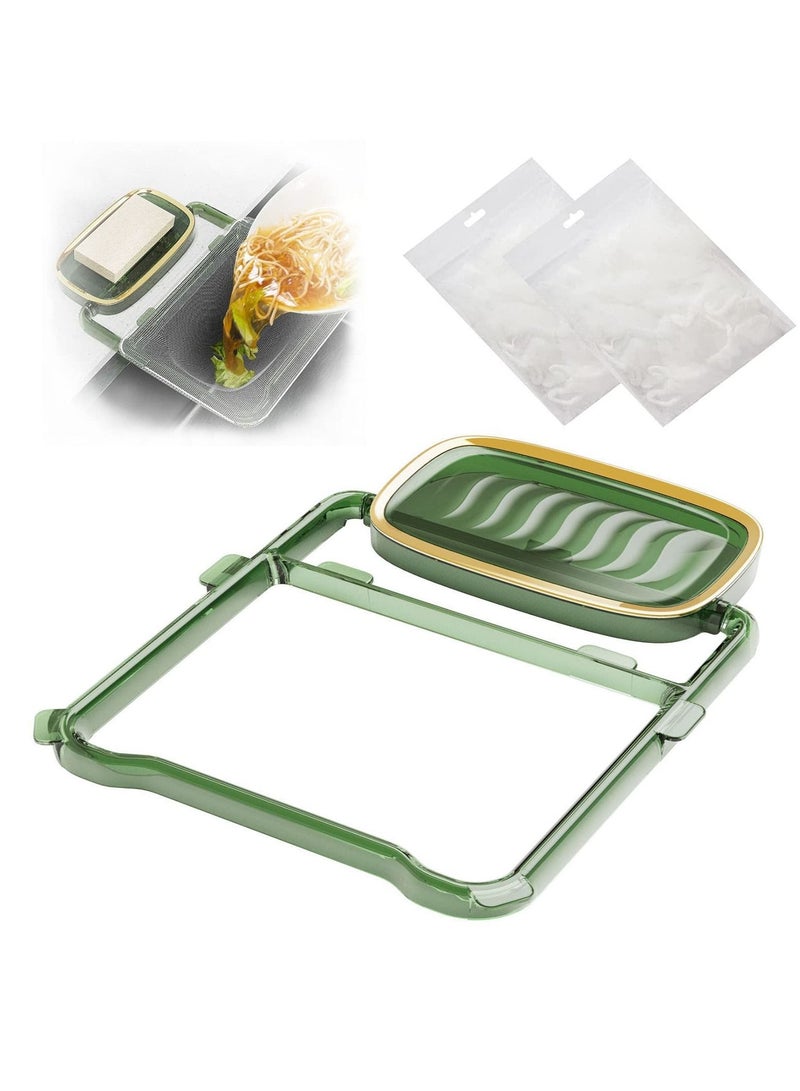 SYOSI Sink Filter Rack Foldable, Foldable Sink Filter Rack with 100 Pcs Disposable Fine Mesh Bags, Sink Garbage Storage Rack Holder, Sink Filter Net, Mesh Bag for Kitchen Waste Leftover - Image 1