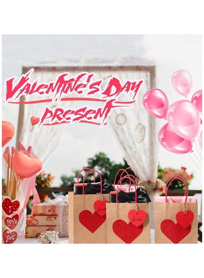 5 Red Heart Print Bags with Heart Shaped Card Attached by Rope to Bag for Engagement, Valentine's Day, Anniversary Gifts - Image 5