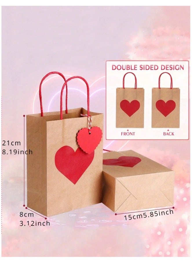 5 Red Heart Print Bags with Heart Shaped Card Attached by Rope to Bag for Engagement, Valentine's Day, Anniversary Gifts - Image 2