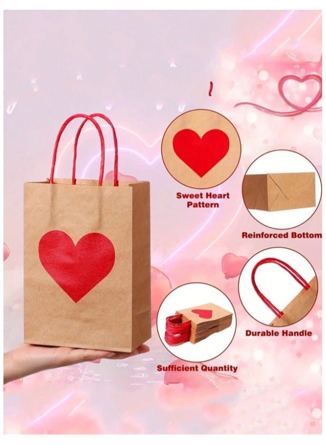 5 Red Heart Print Bags with Heart Shaped Card Attached by Rope to Bag for Engagement, Valentine's Day, Anniversary Gifts - Image 3