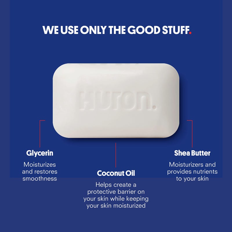 Huron Menâ€™s Bar Soap, Hydrating Cleansing Bars with Citrus + Eucalyptus Scent, Moisturizing Shower Soap, Phthalate-Free, Non-Toxic Clean Ingredients for Daily Body Care, 5 oz (Pack of 3) - Image 4