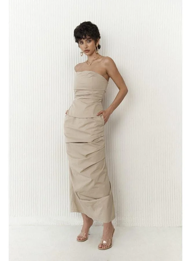Camellia Beige Crop Skirt Set.