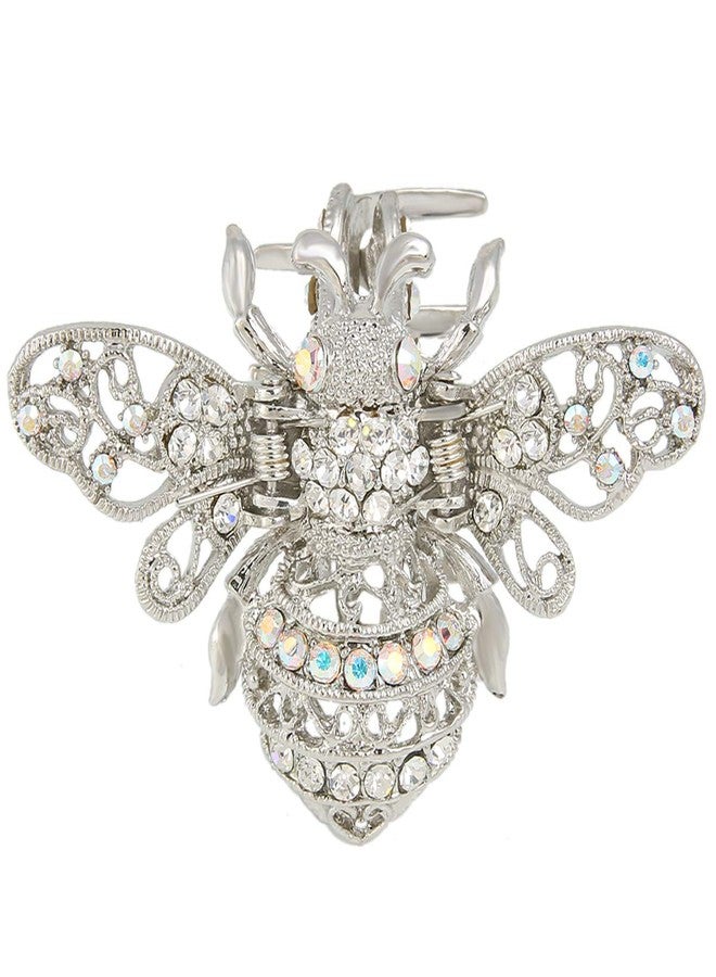 EVER FAITH Clear Crystal Adorable Honey Bee Insect Women Daily Hair Claw Clip Silver-Tone - Image 1
