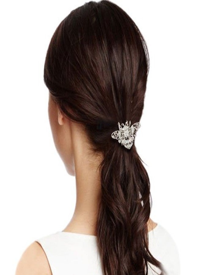 EVER FAITH Clear Crystal Adorable Honey Bee Insect Women Daily Hair Claw Clip Silver-Tone - Image 2