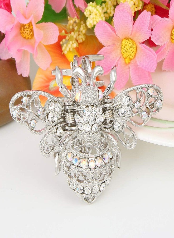 EVER FAITH Clear Crystal Adorable Honey Bee Insect Women Daily Hair Claw Clip Silver-Tone - Image 3