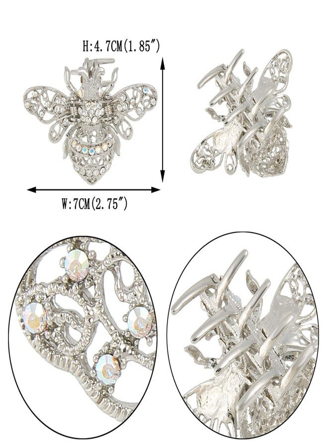 EVER FAITH Clear Crystal Adorable Honey Bee Insect Women Daily Hair Claw Clip Silver-Tone - Image 4