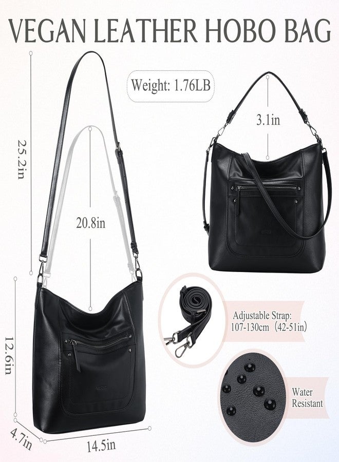 فاشي حقائب هوبو من فاشي للنساء، حقيبة يد كبيرة من الجلد النباتي، حقيبة كتف واسعة مع حزام قابل للتحويل - أسود - Image 5