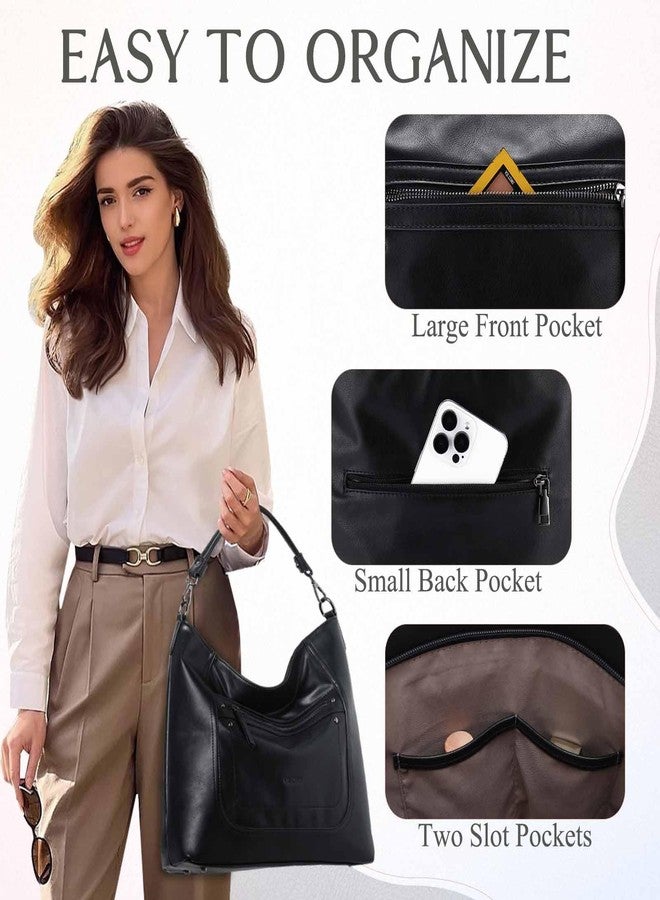 فاشي حقائب هوبو من فاشي للنساء، حقيبة يد كبيرة من الجلد النباتي، حقيبة كتف واسعة مع حزام قابل للتحويل - أسود - Image 3