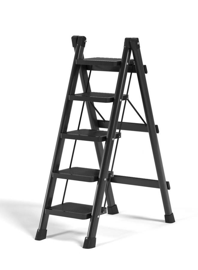 ALongDeng 5 Step Ladder Portable Folding Step Stool with Widen Non Slip Pedals Sturdy Carbon Steel Multifunctional Stepladder for Home Kitchen Office Garden Library Can Bear 150kg - Image 1