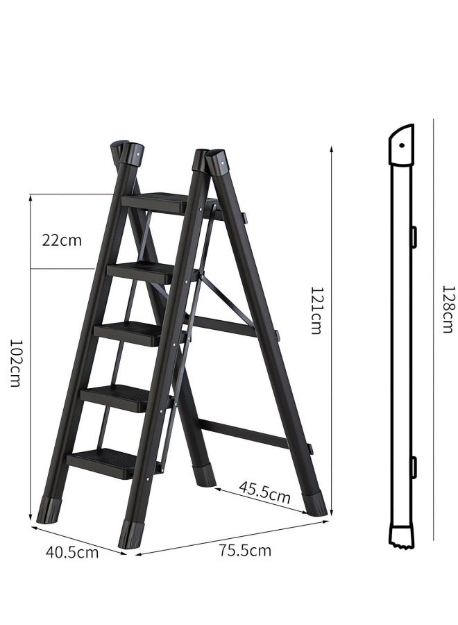 ALongDeng 5 Step Ladder Portable Folding Step Stool with Widen Non Slip Pedals Sturdy Carbon Steel Multifunctional Stepladder for Home Kitchen Office Garden Library Can Bear 150kg - Image 2