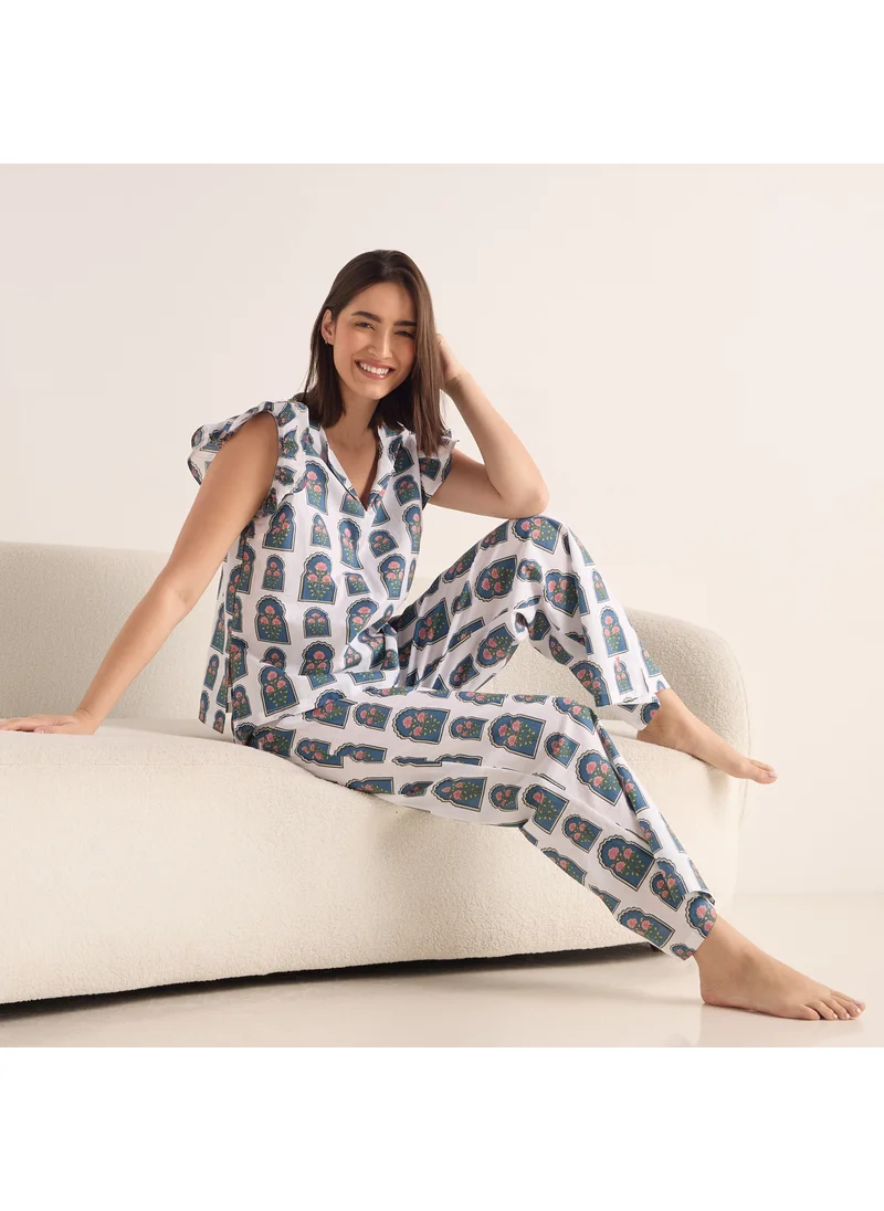 FAV Printed Ruffle Sleeves Top and Pyjama Set