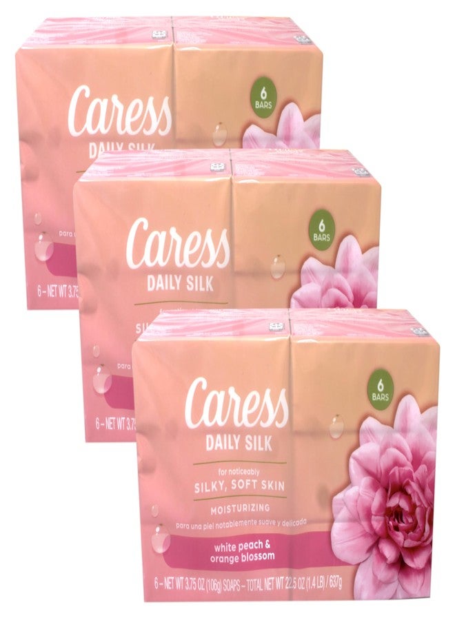 Caress Daily Silk Moisturizing Soap, White Peach & Orange Blossom, 3.75 oz 6 Bars - 3 Pack - Image 1