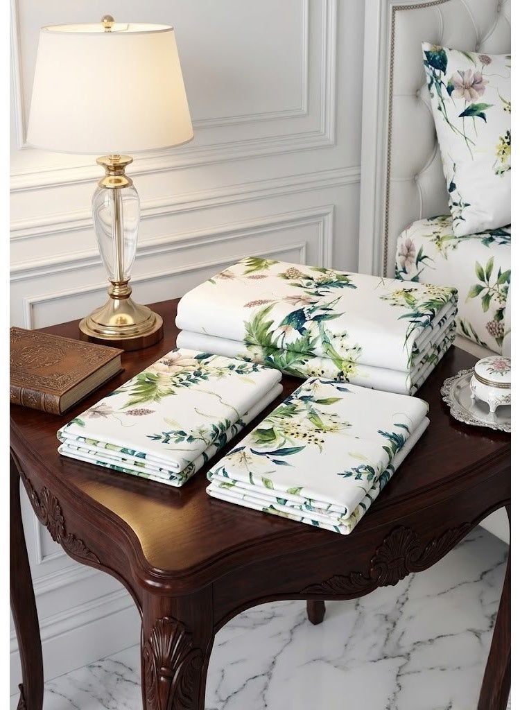 Ever Home Botanical Floral & Leaf Print Flat Bed Sheet Set in White & Green - 125 GSM Soft Nature-Inspired Fabric, Includes 2 Matching Pillowcases - Image 4