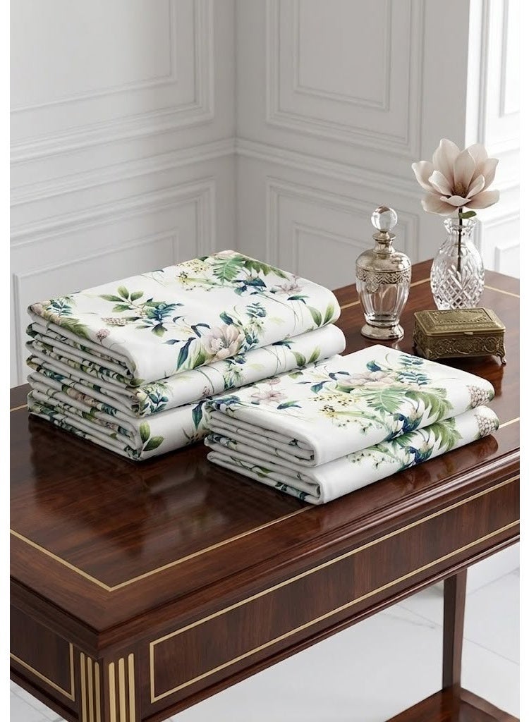 Ever Home Botanical Floral & Leaf Print Flat Bed Sheet Set in White & Green - 125 GSM Soft Nature-Inspired Fabric, Includes 2 Matching Pillowcases - Image 2