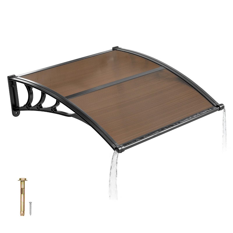 VEVOR Awnings for Door Entrance, 38" x 40" Window Door Awning Canopy Exterior with Drainage & ABS Bracket, Polycarbonate Cover Patio Door Awnings for Sun, UV, Rain, Snow Protectionï¼ˆBrownï¼‰ - Image 1