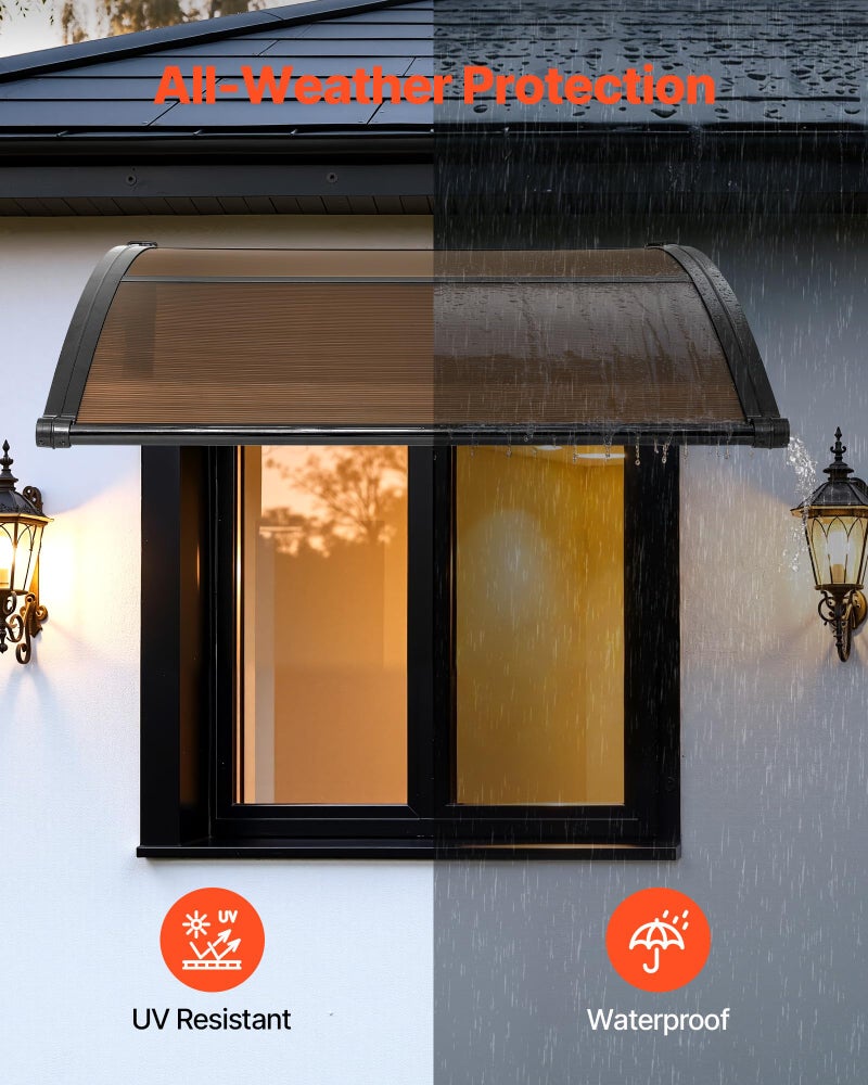 VEVOR Awnings for Door Entrance, 38" x 40" Window Door Awning Canopy Exterior with Drainage & ABS Bracket, Polycarbonate Cover Patio Door Awnings for Sun, UV, Rain, Snow Protectionï¼ˆBrownï¼‰ - Image 3