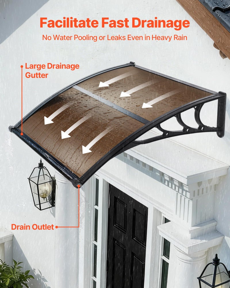 VEVOR Awnings for Door Entrance, 38" x 40" Window Door Awning Canopy Exterior with Drainage & ABS Bracket, Polycarbonate Cover Patio Door Awnings for Sun, UV, Rain, Snow Protectionï¼ˆBrownï¼‰ - Image 2