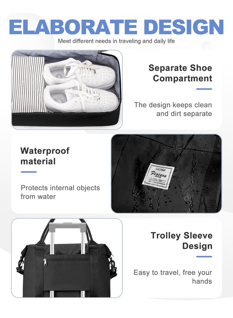 Women's 34L Sports Travel Duffel Bag with Shoe Compartment - Black - Image 4