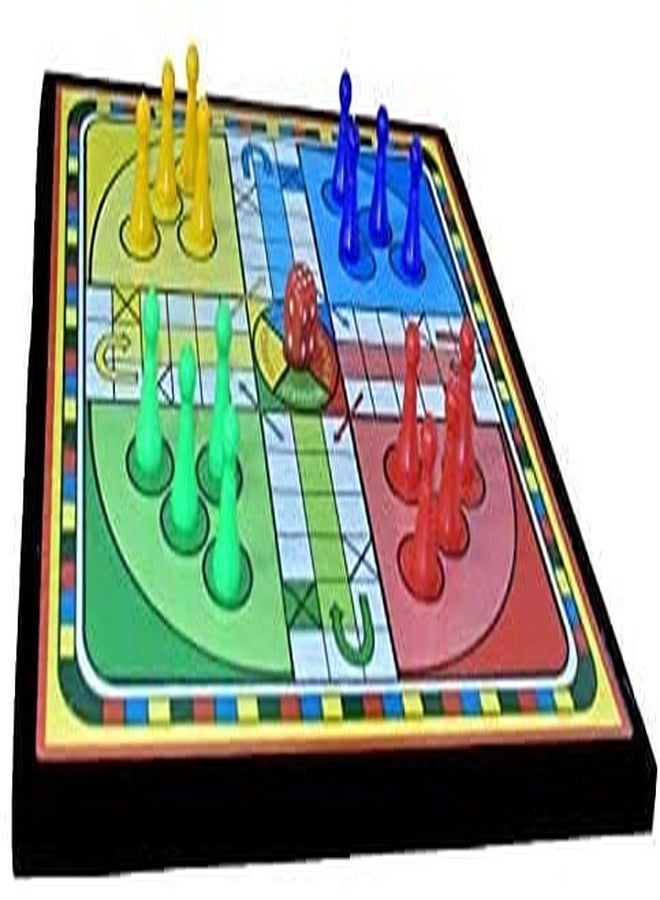 PMG Wooden Ludo Game Snakes Ladders & Chess Board Combo with 2 Set of Ludo with dice Coins 1 Chessmen Coins Set (12x12 Inch). for 4 - Image 3