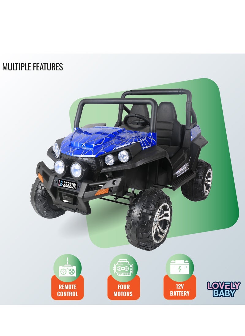 لافلي بيبي - سيارة ركوب تعمل بالطاقة من Lovely Baby Kids/Jeep LB 2588DX Kids Electric Jeep قابلة للتبديل مع جهاز تحكم عن بعد وأضواء LED وموسيقى - أزرق - Image 1