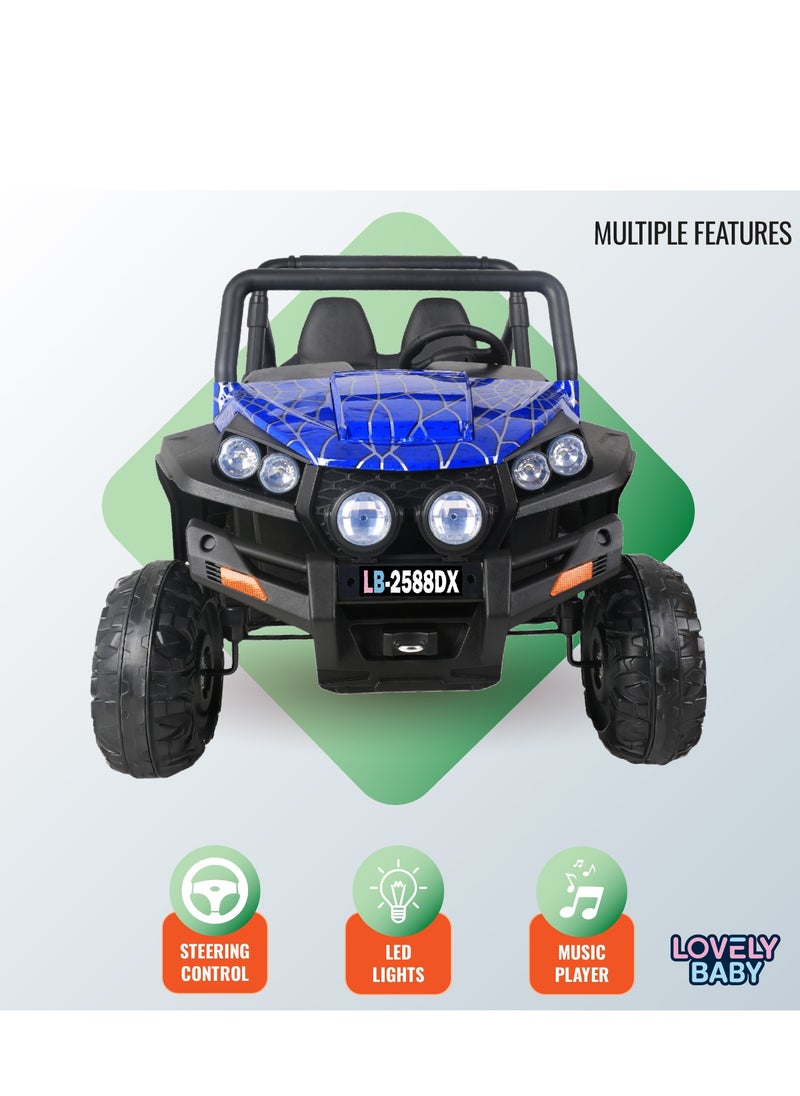 لافلي بيبي - سيارة ركوب تعمل بالطاقة من Lovely Baby Kids/Jeep LB 2588DX Kids Electric Jeep قابلة للتبديل مع جهاز تحكم عن بعد وأضواء LED وموسيقى - أزرق - Image 1