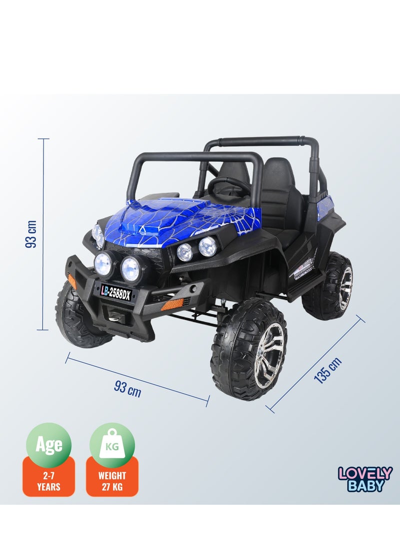 لافلي بيبي - سيارة ركوب تعمل بالطاقة من Lovely Baby Kids/Jeep LB 2588DX Kids Electric Jeep قابلة للتبديل مع جهاز تحكم عن بعد وأضواء LED وموسيقى - أزرق - Image 1