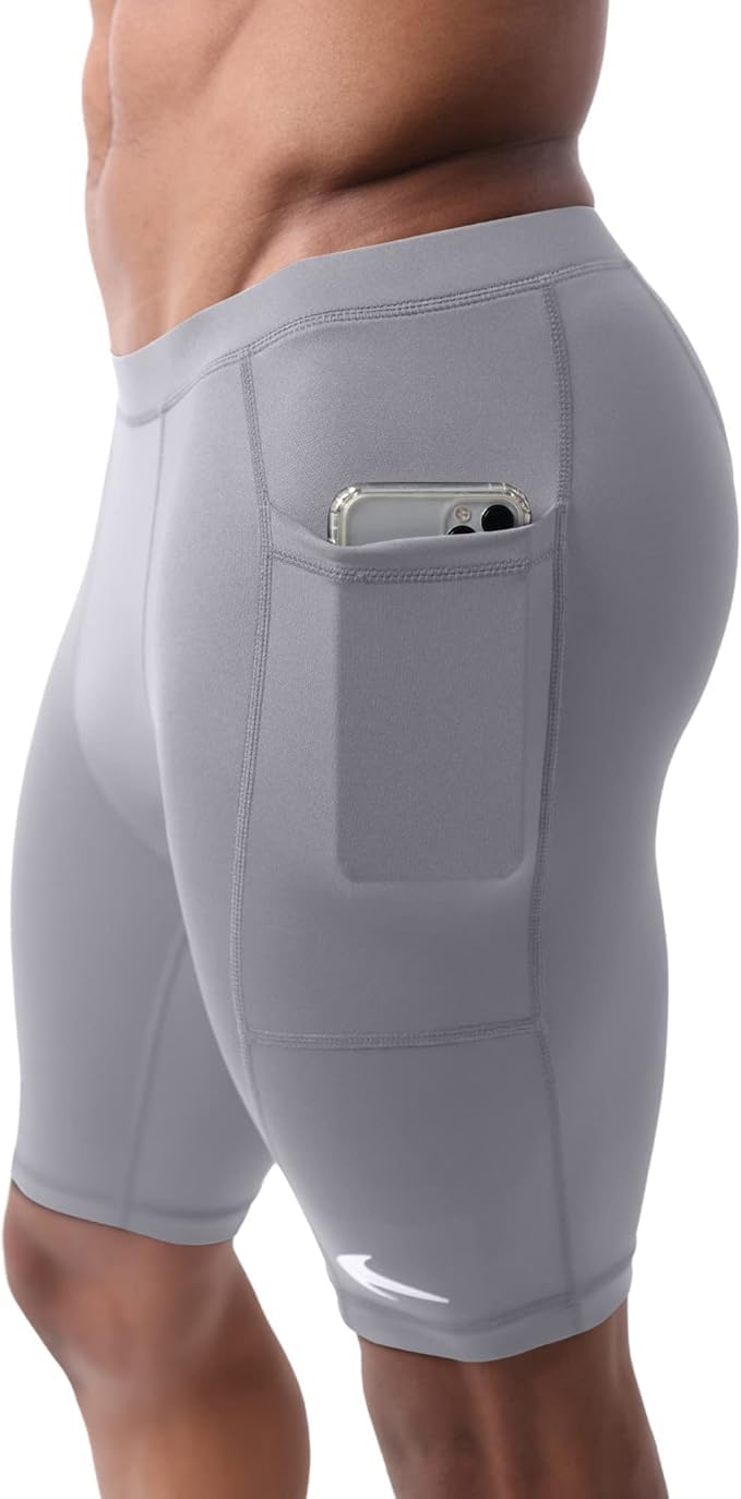 CompressionZ Compression Shorts Men Performance Baselayer| Athletic, Running, Biking All Sports Men's Underwear for Workout Black W/Pockets 8" Small - Image 1
