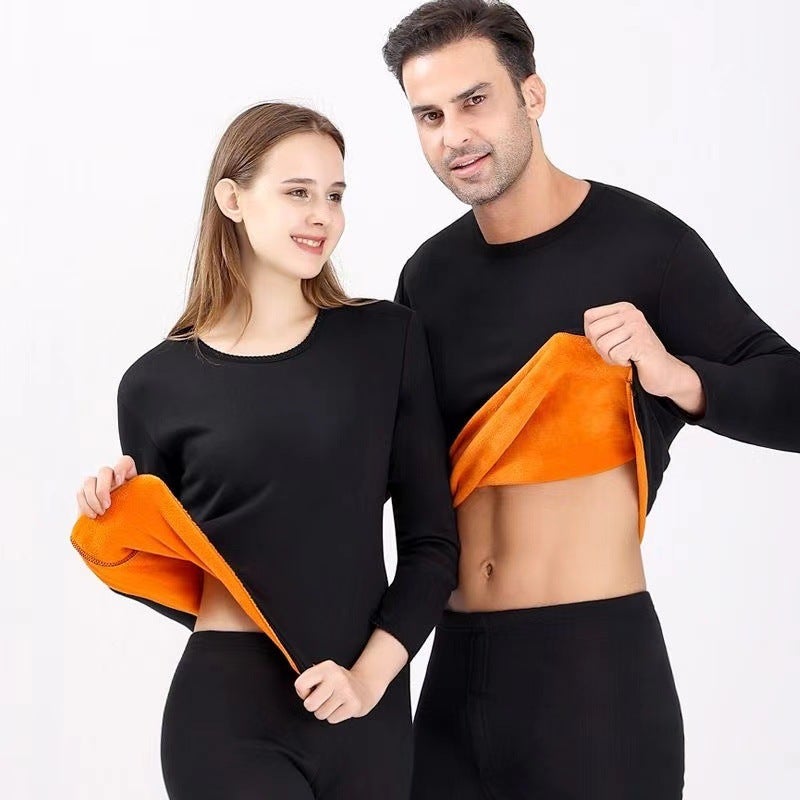 Gold Velvet Thermal Intimates For Men And Women, Thickeneded Double-Layer Autumn Clothes And Long Pants For Middle-Aged And Elderly People, Large Size Cold-Proof Couple Set - Image 3