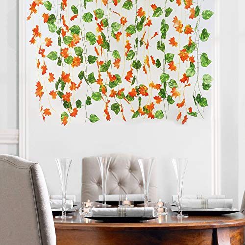 BS AMOR Home Decor Artificial Garland Money Plant and Maple Leaf Creeper/Bail Junglee Theme Combo| Wall Hanging | Speacial Ocassion Decoration Miulticolour Pack of (3 Green + 3 Orange) Strings (6) - Image 5