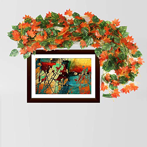 BS AMOR Home Decor Artificial Garland Money Plant and Maple Leaf Creeper/Bail Junglee Theme Combo| Wall Hanging | Speacial Ocassion Decoration Miulticolour Pack of (3 Green + 3 Orange) Strings (6) - Image 4