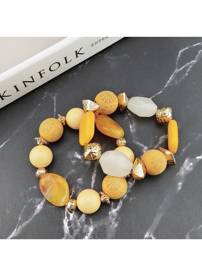 Bocar طقم قلادة بيضاء ثلاثية الطبقات مع أقراط وسوار موضة متعددة الطبقات للنساء (Nk10625Amber Yellow+Er+Br) - Image 4