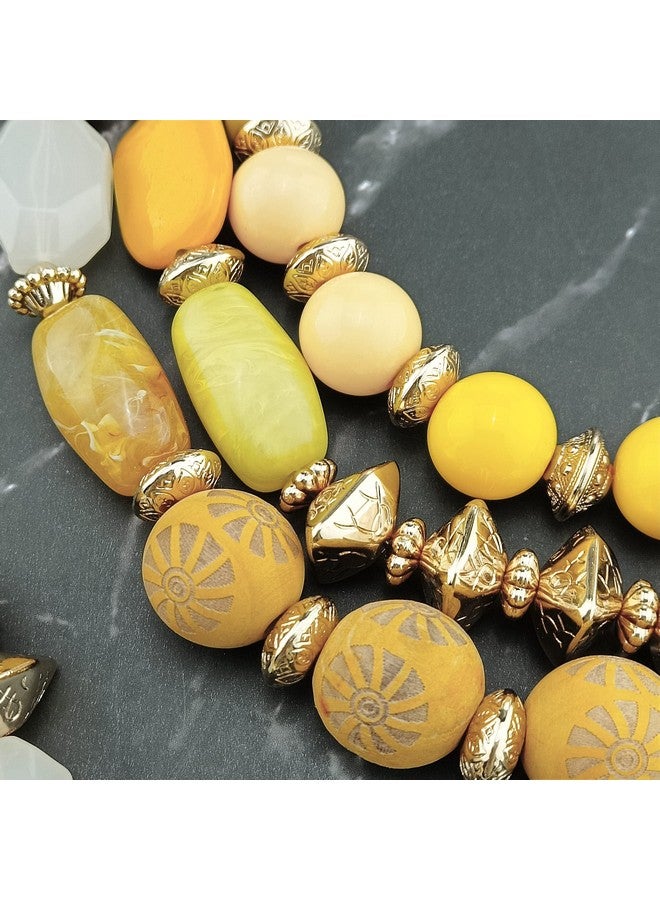 Bocar طقم قلادة بيضاء ثلاثية الطبقات مع أقراط وسوار موضة متعددة الطبقات للنساء (Nk10625Amber Yellow+Er+Br) - Image 3