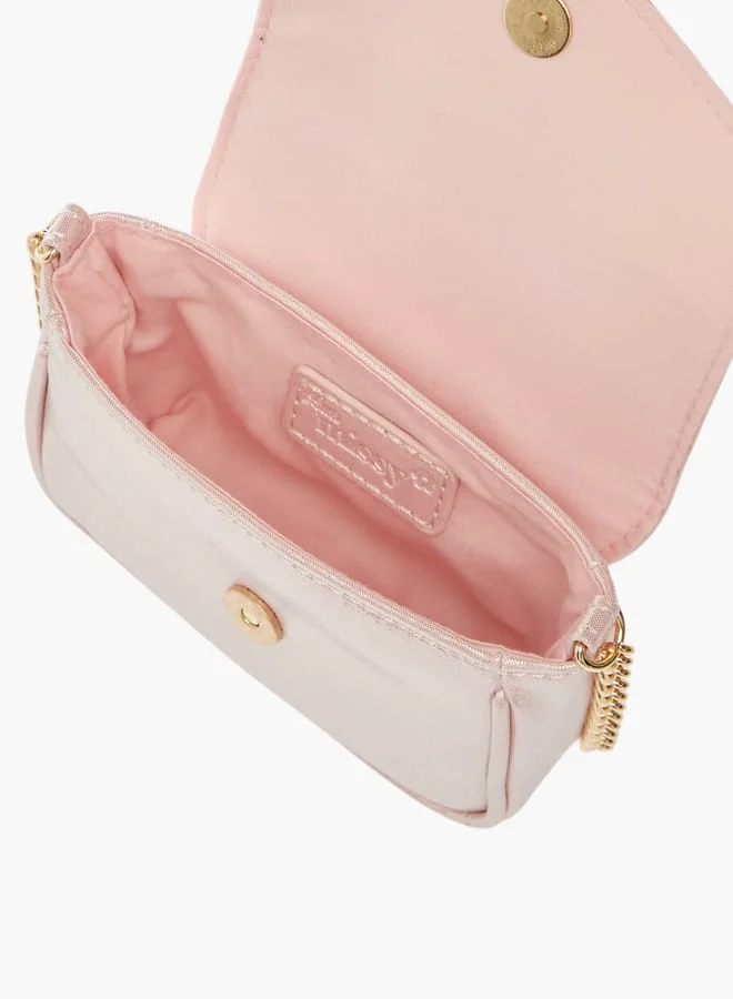 Little Missy Girls Floral Accent Crossbody Bag with Chain Strap and Button Closure