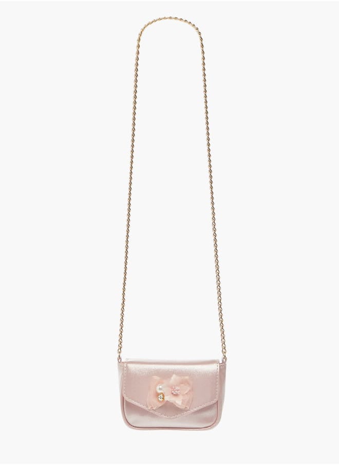 Little Missy Girls Floral Accent Crossbody Bag with Chain Strap and Button Closure  - Image 2