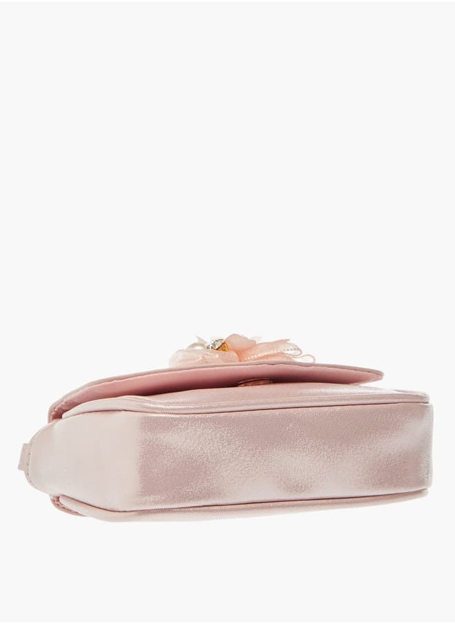 Little Missy Girls Floral Accent Crossbody Bag with Chain Strap and Button Closure  - Image 5