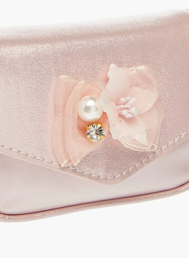 Little Missy Girls Floral Accent Crossbody Bag with Chain Strap and Button Closure