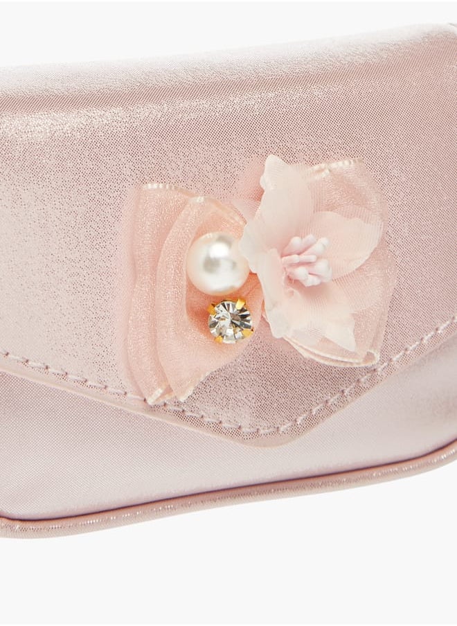 Little Missy Girls Floral Accent Crossbody Bag with Chain Strap and Button Closure  - Image 4