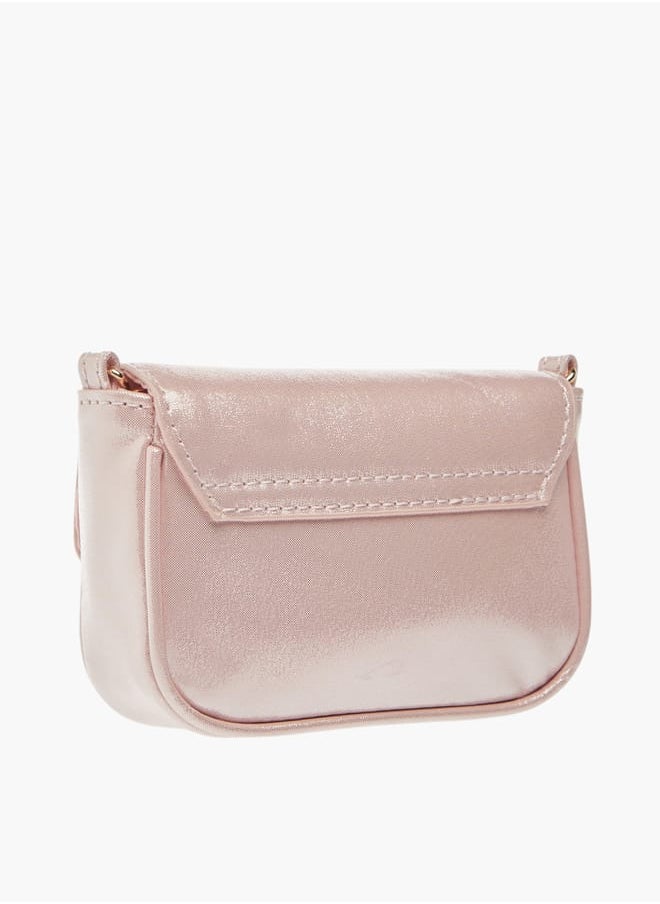 Little Missy Girls Floral Accent Crossbody Bag with Chain Strap and Button Closure  - Image 3