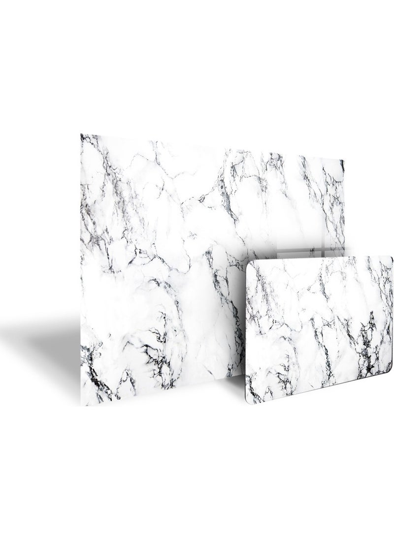 DECORITA 2-Piece Set White Marble Look | Glass Stove Back - Glass Cutting Table  - Image 2