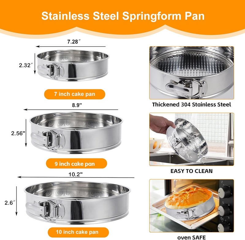 Aufind Springform Pan Set for Baking (9,10inches), 304 Stainless Steel Springform Cake Pan with Removable Bottom, Cheesecake Pan with 50PCS Parchment Paper for Pie Cake Pizza and Quiches - Image 5