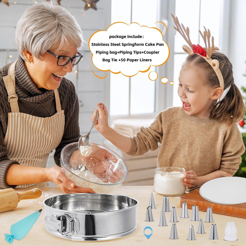 Aufind Springform Pan Set for Baking (9,10inches), 304 Stainless Steel Springform Cake Pan with Removable Bottom, Cheesecake Pan with 50PCS Parchment Paper for Pie Cake Pizza and Quiches - Image 2