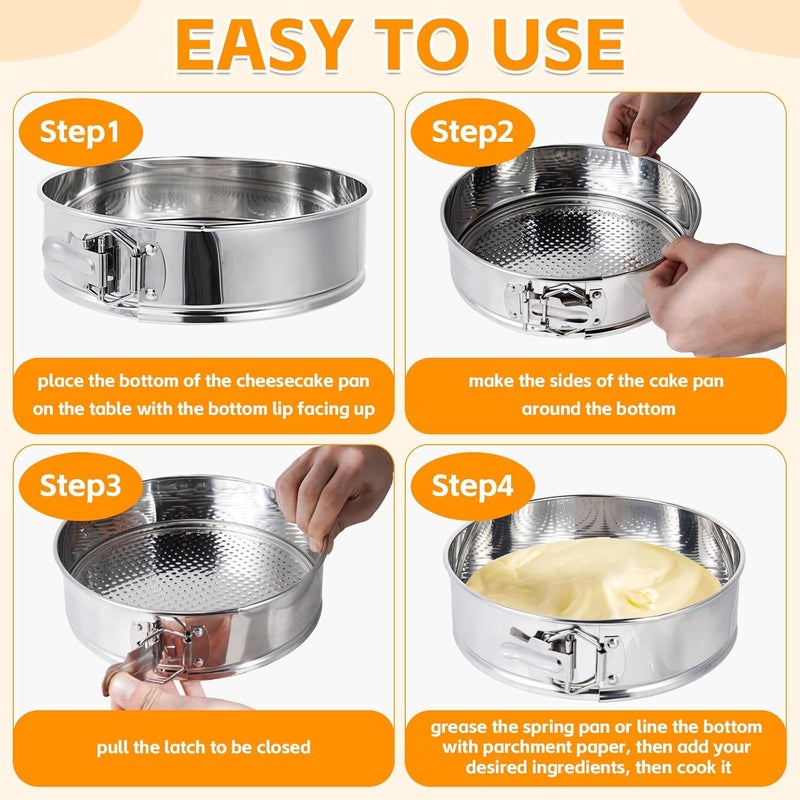 Aufind Springform Pan Set for Baking (9,10inches), 304 Stainless Steel Springform Cake Pan with Removable Bottom, Cheesecake Pan with 50PCS Parchment Paper for Pie Cake Pizza and Quiches - Image 4