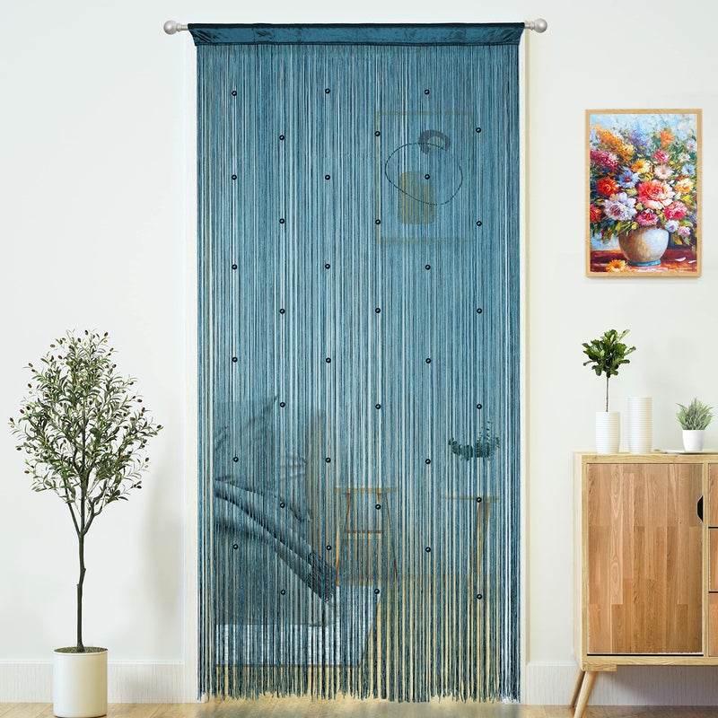 YaoYue Beaded Curtain Door String Curtains for Doorways Tassels Beads Hanging Fringe Hippie Room Divider Window Hallway Wall Closet Bedroom Privacy Decor (Teal Blue  39?110 in) - Image 1
