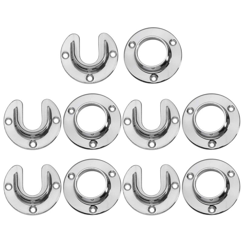 Wideskall Heavy Duty Stainless Steel Closet Pole Sockets Rod End Support with Screws Chrome Silver 5 Sets
