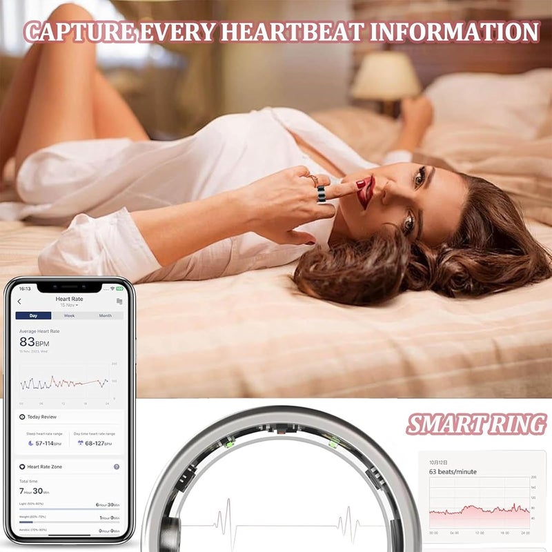 حلقة تتبع الصحة ، حلقة تتبع النشاط واللياقة البدنية ، حلقات صحية ذكية مع السعرات الحرارية / معدل ضربات القلب / الأكسجين في الدم / مراقبة النوم مع حلقة درجة الحرارة من الفولاذ المقاوم للصدأ ((9) - Image 4