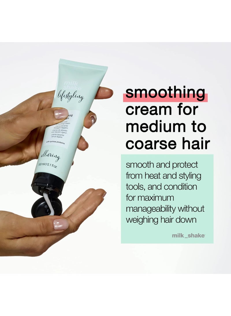 Milk Shake كريم تنعيم – كريم شعر خفيف مضاد للتجاعيد مع بروتينات الحليب والكينوا، فيتامين C ومرشحات UV – واقي حراري وكريم تصفيف مرطب للشعر الناعم واللامع والمقاوم للرطوبة، 150 مل - Image 3