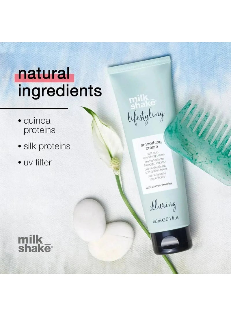 Milk Shake كريم تنعيم – كريم شعر خفيف مضاد للتجاعيد مع بروتينات الحليب والكينوا، فيتامين C ومرشحات UV – واقي حراري وكريم تصفيف مرطب للشعر الناعم واللامع والمقاوم للرطوبة، 150 مل - Image 4