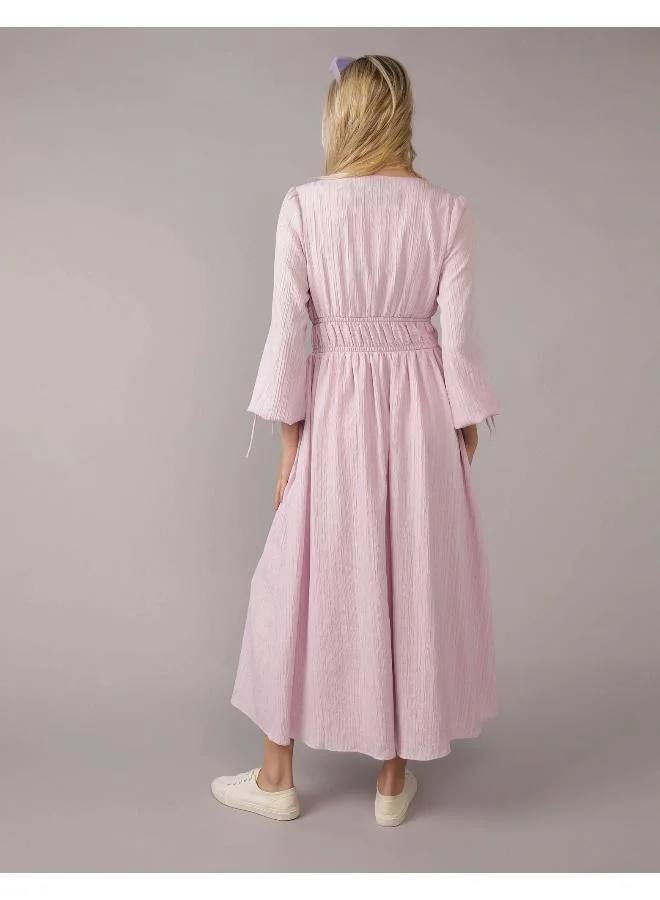 امريكان ايجل AE Long-Sleeve Tie Front Midi Dress