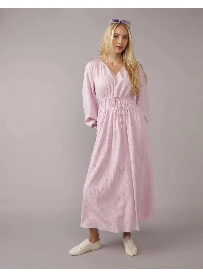 امريكان ايجل AE Long-Sleeve Tie Front Midi Dress