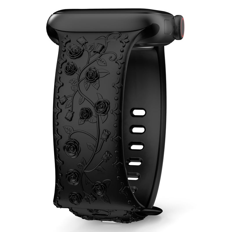 Bukela Rose Engraved Soft Silicone Strap Compatible with Apple Watch Ultra/Series 1–10 (38–49mm) – Women’s Floral Band - Image 2